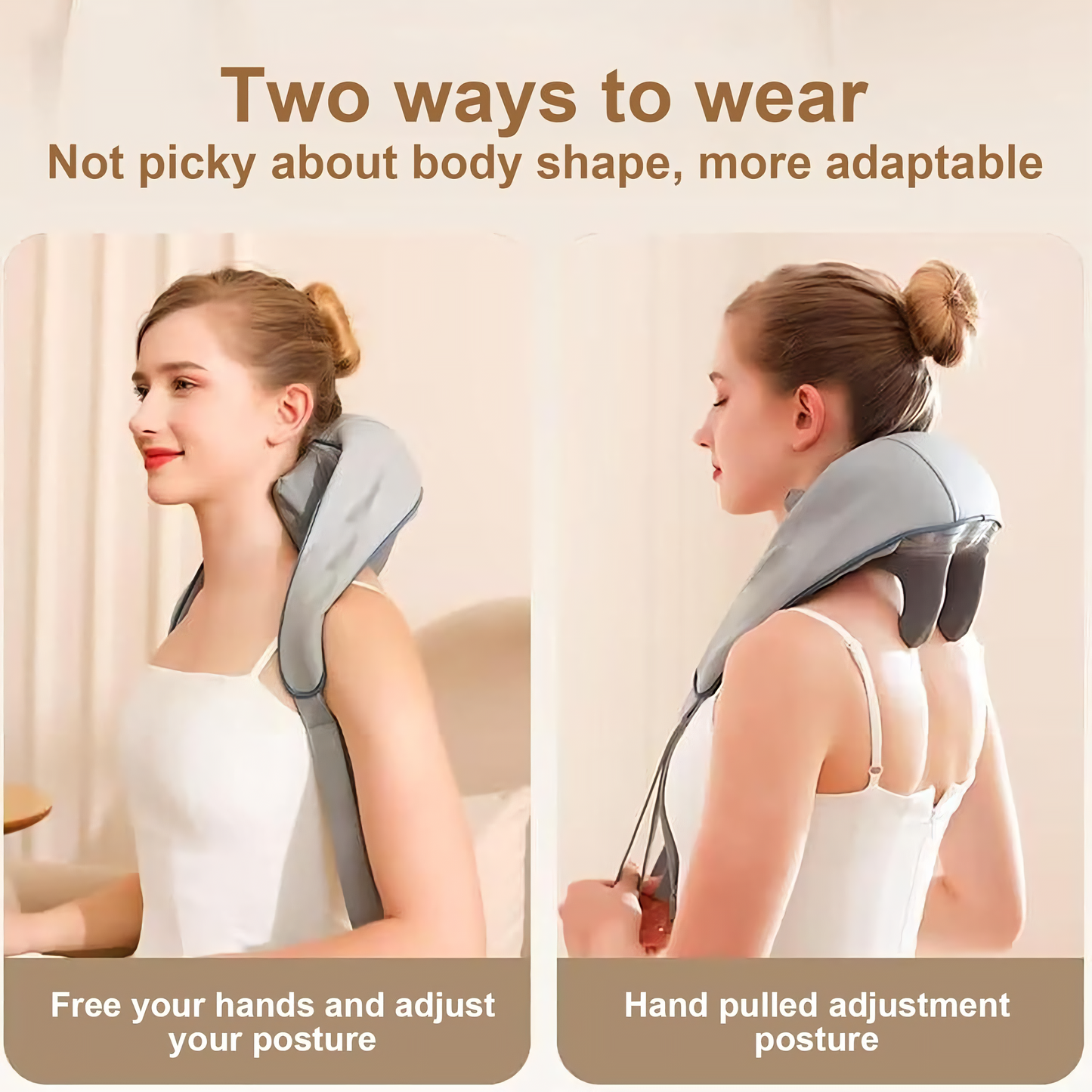 "Rechargeable neck and shoulder massager with customizable heat therapy and deep tissue massage, designed to relieve muscle tension and pain, perfect for home and office use."