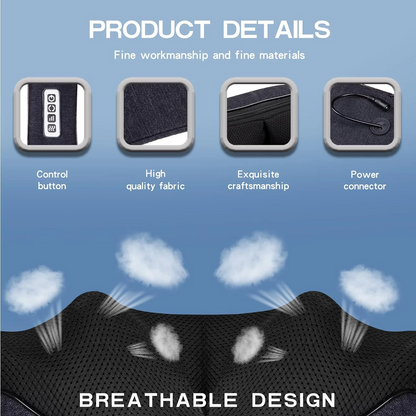 Advanced neck massager and shoulder massager with customizable speed settings, dual-direction kneading, and a relaxing heat therapy function. Ideal for back pain relief, muscle relaxation, and stress relief, this portable Shiatsu massager is designed for home, office, and travel use. Featuring an ergonomic design, auto-shutdown safety, and a durable massage pillow with a comfortable fit.