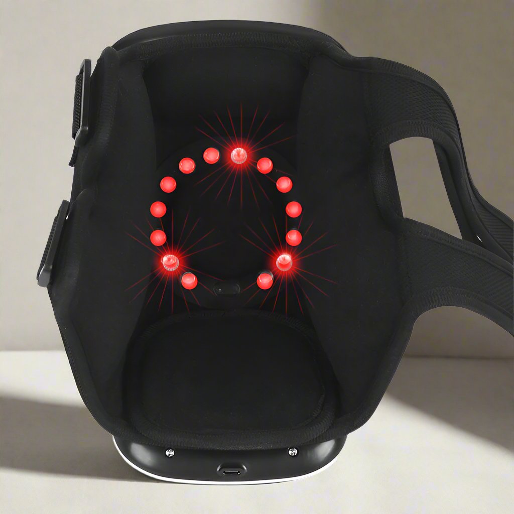 "Aymor KneePulse Massager designed for knee pain relief, muscle recovery, and increased blood circulation. This ergonomic massager offers adjustable pulse settings to target knee muscles effectively, promoting faster recovery and relaxation after workouts or long days. Perfect for knee joint support, post-exercise therapy, and home muscle care."






