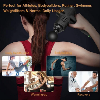 Aymor MassagePro Gun offers deep tissue relief and muscle recovery with adjustable speeds and multiple massage heads. This cordless, portable massager is designed for effective muscle relaxation and tension relief anywhere. Equipped with a long-lasting battery, it’s perfect for post-workout recovery, improving blood circulation and flexibility with ease