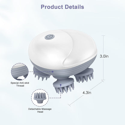 Rechargeable Aymor MiniScalp Head Massager with 360-degree rotating heads and 96 soft silicon bristles, perfect for humans and pets. Promotes blood circulation, relieves tension, stimulates hair growth, and offers hygienic, detachable heads for easy cleaning. Ideal for scalp, neck, and full-body relaxation.