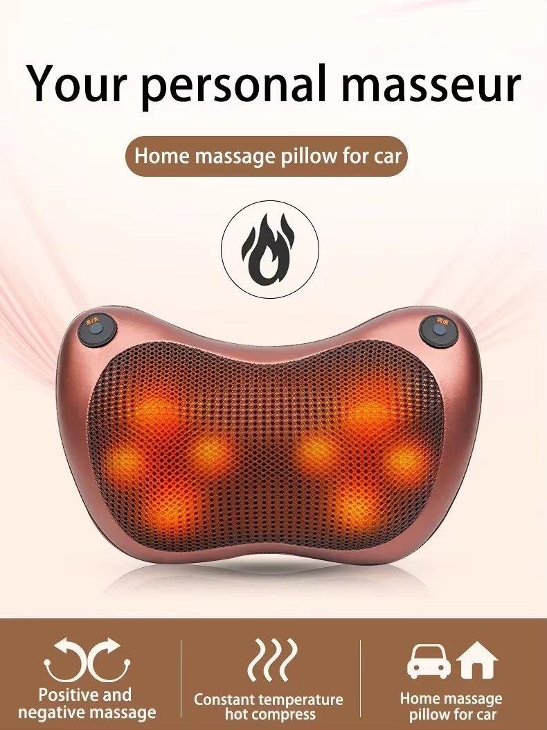 Shiatsu massage pillow, back pain relief, neck massager, portable massage pillow, heated massage cushion, office chair massage pillow, deep kneading massager, infrared heating pillow, car massage pillow, adjustable strap pillow, tension relief, ergonomic massage nodes, compact massager, travel-friendly massage cushion, neck and back pain relief, versatile massage pillow, muscle relaxation, stress relief pillow, home massage pillow, office massage cushion, durable PU leather pillow, shiatsu massage therapy, 