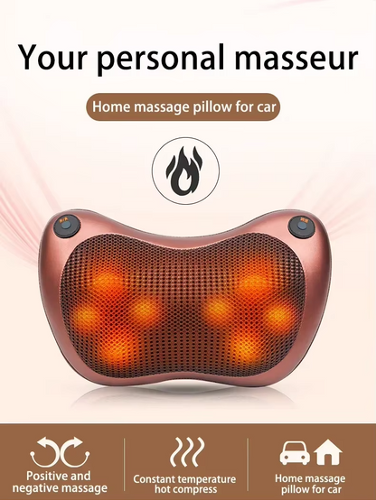 Shiatsu massage pillow, back pain relief, neck massager, portable massage pillow, heated massage cushion, office chair massage pillow, deep kneading massager, infrared heating pillow, car massage pillow, adjustable strap pillow, tension relief, ergonomic massage nodes, compact massager, travel-friendly massage cushion, neck and back pain relief, versatile massage pillow, muscle relaxation, stress relief pillow, home massage pillow, office massage cushion, durable PU leather pillow, shiatsu massage therapy, 